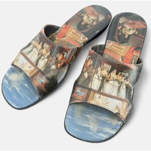 Icon VTG Heel Sandals Sz 7.5M Wearable Art Hand Painted Procession Of The Brides